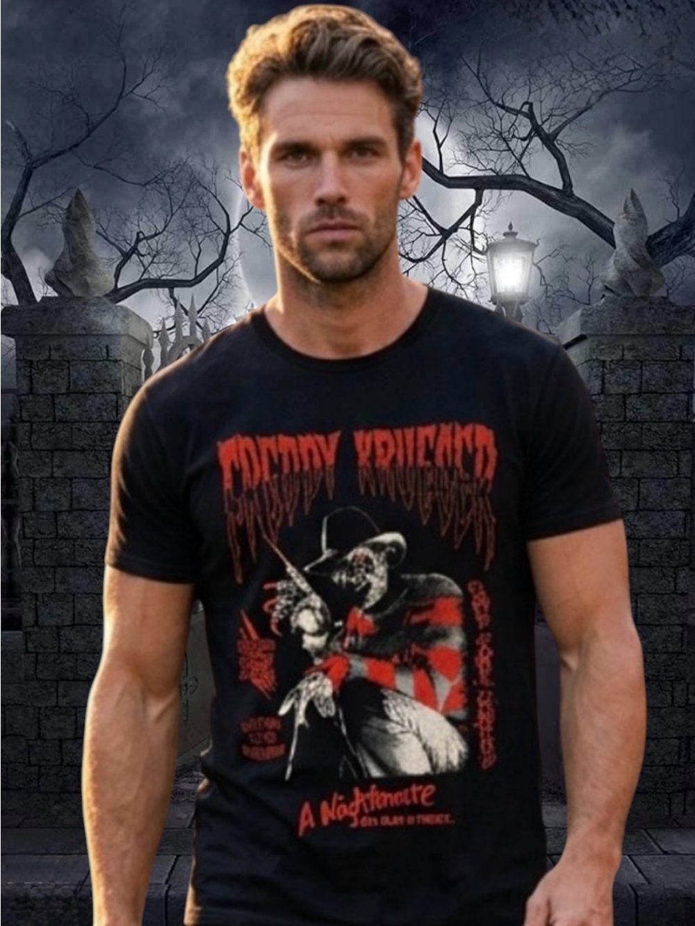 Freddy Krueger Halloween by MAD Engine Black Short-Sleeve Graphic Tee